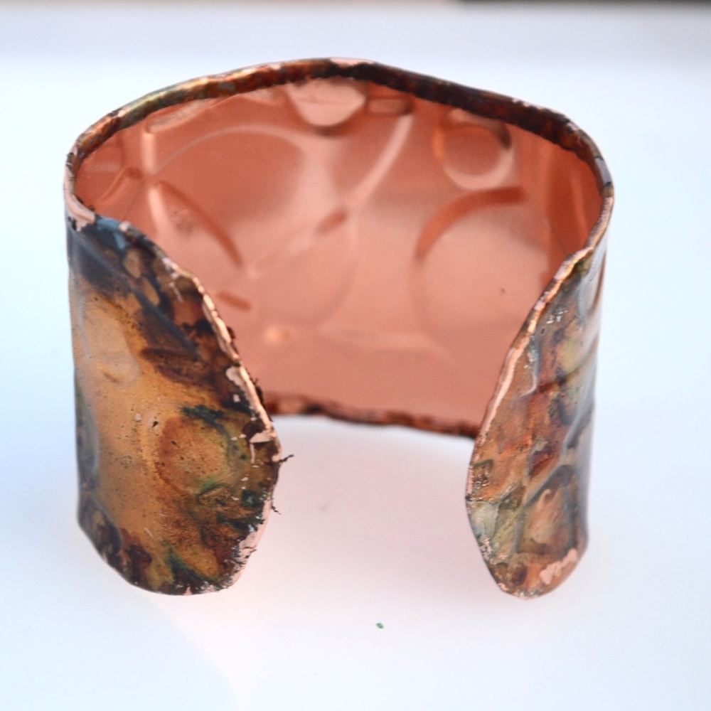 Abstract Copper Psychedelic Wide Cuff Bracelet Handmade Gift Colorful - Picture 5 of 8